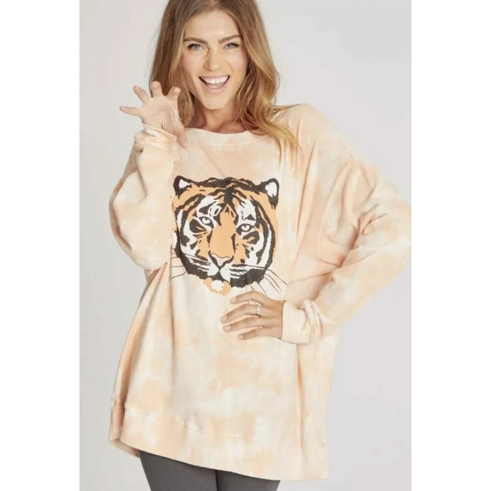 Wildfox Sweatshirt Womens Large Roadtrip La Tigre Orange Tie Dye Oversized‎